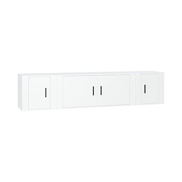 JUNZAI Ensemble de Meubles TV 3 pcs Blanc Bois dingénierie,Meuble TV,Table Basse Salon Meuble TV,Table Basse LED Couleurs