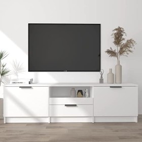 BIGTO Meuble TV en bois dingénierie Blanc 140 x 35 x 40 cm