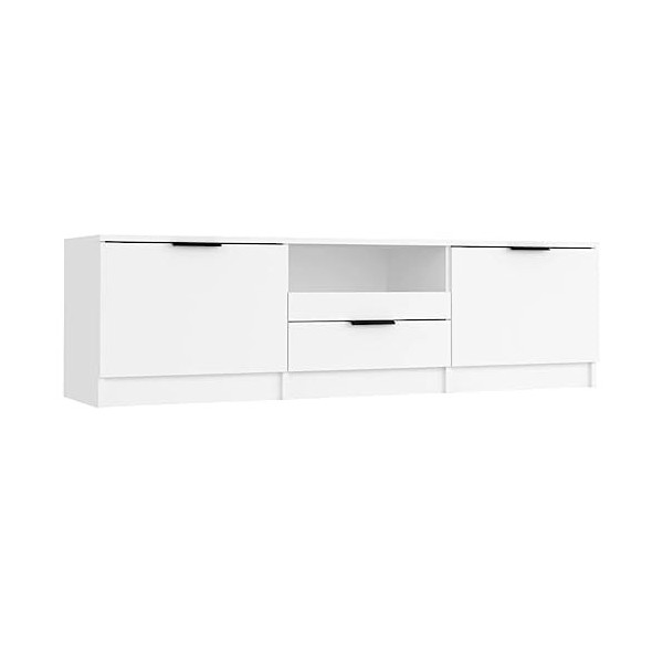 BIGTO Meuble TV en bois dingénierie Blanc 140 x 35 x 40 cm