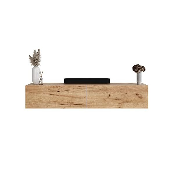 Planetmöbel - Meuble TV - Noir - 100&nbsp;cm - Meuble TV avec 1 rabat comme espace de rangement, meuble bas suspendu ou debout, bu