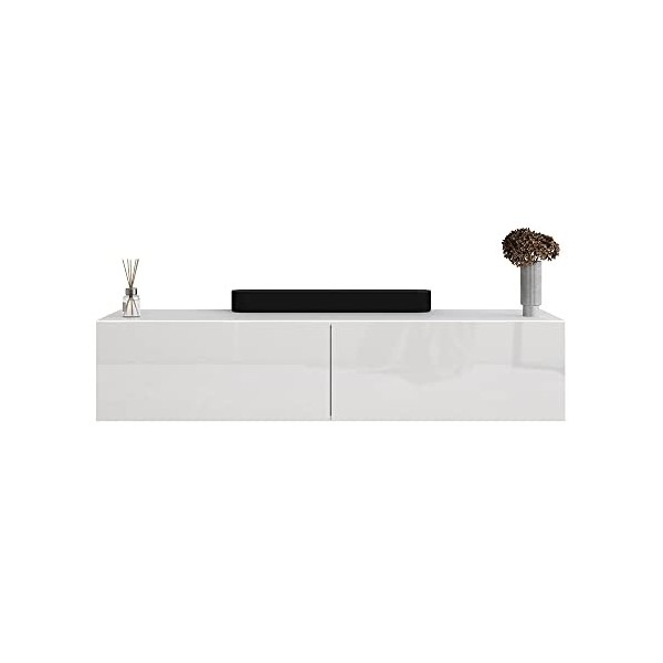 Planetmöbel - Meuble TV - Noir - 100 cm - Meuble TV avec 1 rabat comme espace de rangement, meuble bas suspendu ou debout, bu