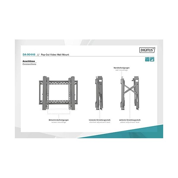 DIGITUS Support TV Mural - pour téléviseurs ou moniteurs 45-70" - Fonction Pop-Out - Charge Max. 70 kg - VESA 200x200 à 600x4