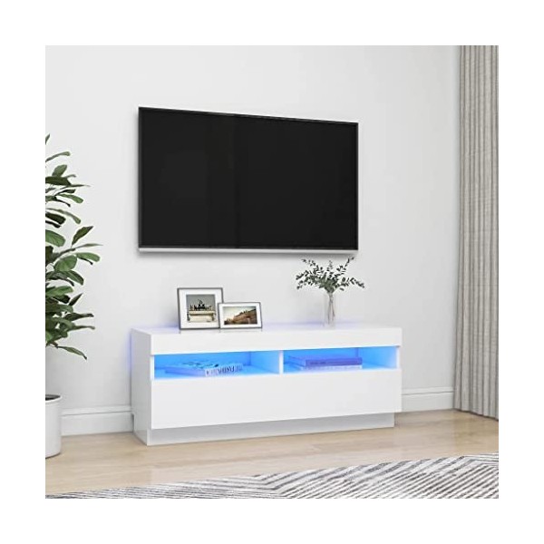 WIFESE Meuble TV avec Lumières LED Blanc 100x35x40 cm Armoire TV Meuble HiFi Meuble Salon Chambre Table de Télévision Facile 