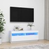 WIFESE Meuble TV avec Lumières LED Blanc 100x35x40 cm Armoire TV Meuble HiFi Meuble Salon Chambre Table de Télévision Facile 