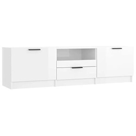 Annlera Meuble TV Blanc Brillant 140x35x40 cm Bois dingénierie Classique Banc TV Décorer Pièce Minimaliste Armoire TV Foncti