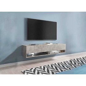 DECO IN PARIS Meuble TV Suspendu 2 Portes 2 niches béton Romane XL - 140 cm