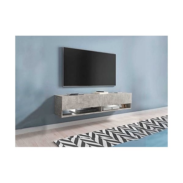 DECO IN PARIS Meuble TV Suspendu 2 Portes 2 niches béton Romane XL - 140 cm