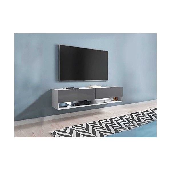 DECO IN PARIS Meuble TV Suspendu 2 Portes 2 niches béton Romane XL - 140 cm