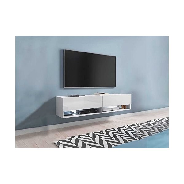 DECO IN PARIS Meuble TV Suspendu 2 Portes 2 niches béton Romane XL - 140 cm