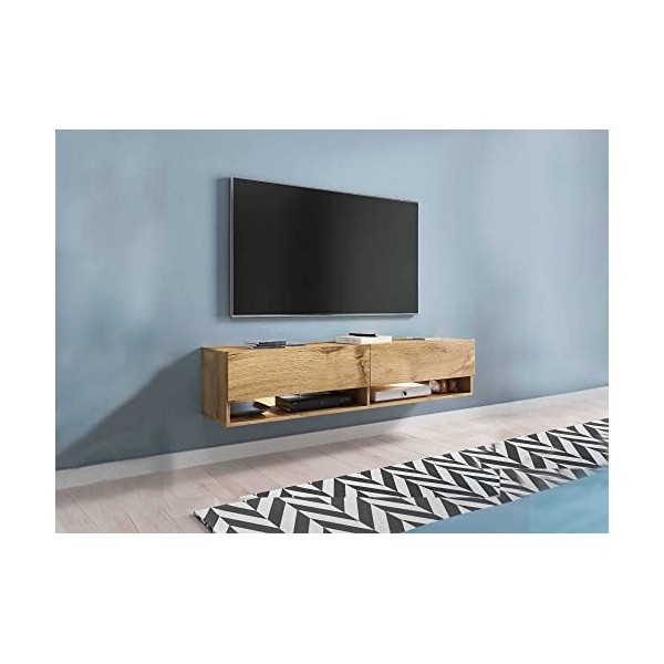 DECO IN PARIS Meuble TV Suspendu 2 Portes 2 niches béton Romane XL - 140 cm