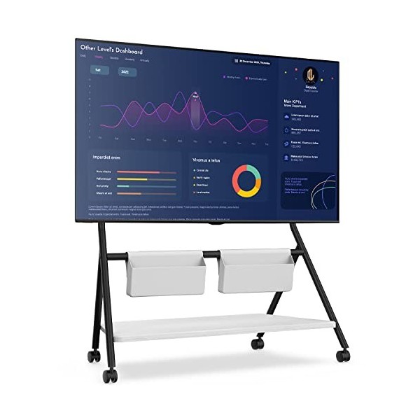 FITUEYES Design Support TV roulettes pour TV 65 75 78 88 Pouces Hauteur Réglable 1100-1300mm avec Sac de Rangement pour Maiso