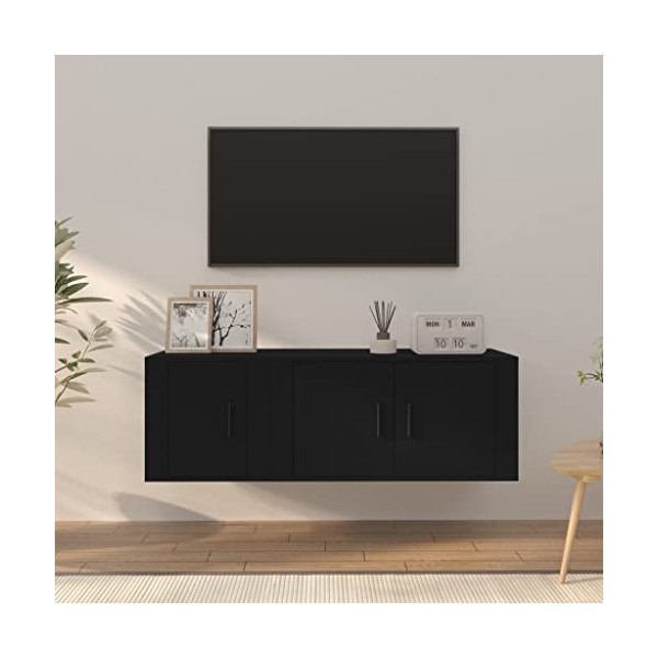 Hovothy Ensemble de Meubles TV Muraux 2 Pcs Noir Bois dingénierie Ensemble de Meuble TV Suspendu Classique Meubles de Chambr
