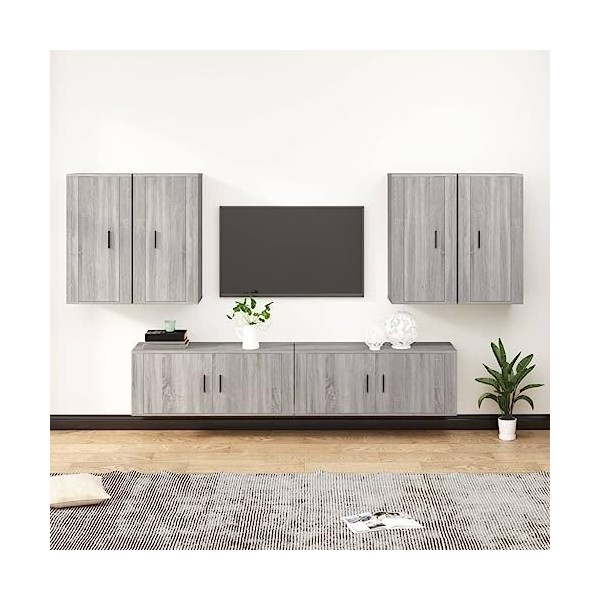 Hovothy Ensemble de Meubles TV Muraux 2 Pcs Noir Bois dingénierie Ensemble de Meuble TV Suspendu Classique Meubles de Chambr