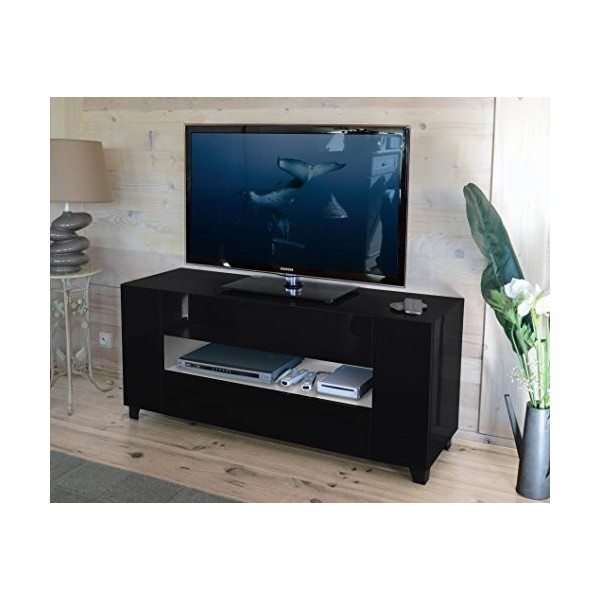Berlioz Creations Replay Meuble TV, Noir Brillant 129 x 40 x 57 cm, Fabrication 100% Française