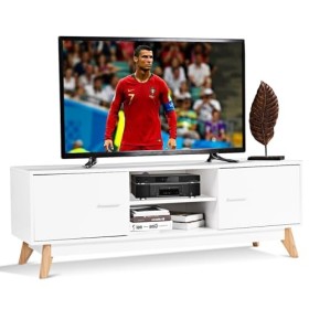 KOMFOTTEI Meuble TV pour salon jusquà 65", meuble TV en bois, meuble TV multifonction avec 2 compartiments ouverts et 2 port