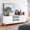 KOMFOTTEI Meuble TV pour salon jusquà 65", meuble TV en bois, meuble TV multifonction avec 2 compartiments ouverts et 2 port