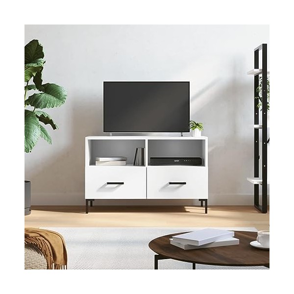 CIADAZ Meuble TV Blanc 80x36x50 cm Bois dingénierie,Table TV,Ensemble Meuble TV,Meuble TV