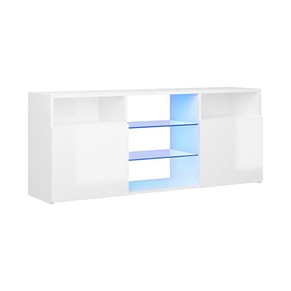 BaraSh Meuble TV avec lumières LED Blanc Brillant 120x30x50 cm,Meuble TV,Table TV,Ensemble Meuble TV