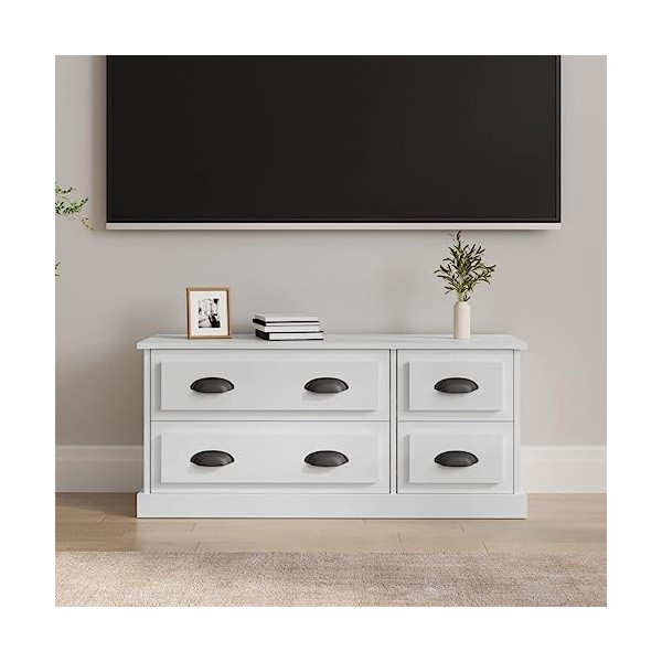 FAMIROSA Meuble TV Blanc Brillant 100x35,5x45 cm Bois dingénierie 25.6KG 