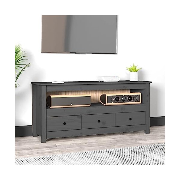 Générique Meuble TV Gris 114x35x52 cm Bois de pin Massif,15.8 KG,821504, Meubles, Meubles TV