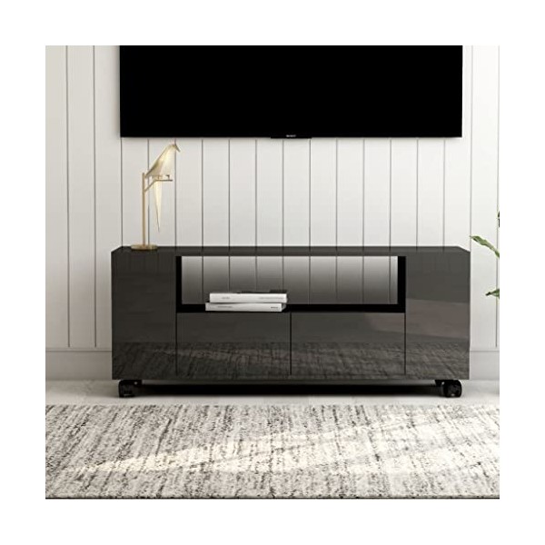 lvssiao Meuble de salon pour TV, Meuble TV Contreplaqué Gris Brillant 120x35x43 cm Module TV avec armoires