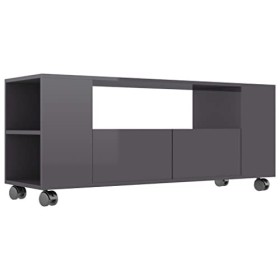 lvssiao Meuble de salon pour TV, Meuble TV Contreplaqué Gris Brillant 120x35x43 cm Module TV avec armoires