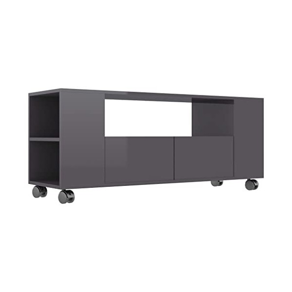 lvssiao Meuble de salon pour TV, Meuble TV Contreplaqué Gris Brillant 120x35x43 cm Module TV avec armoires