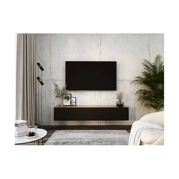 3E 3xE living.com Meuble TV Suspendu, D: L: 170 cm, H : 34 cm, P : 32 cm. Rangement TV, Meuble TV Mural, Table TV, Meuble Tel