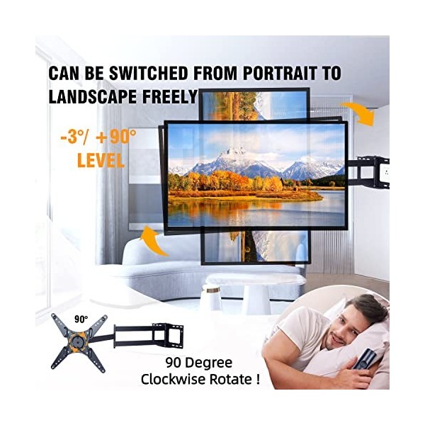 WHYFONE Support Mural TV Longue Portée à Rotation de 90° avec Bras Articulés de 1219mm, Extension Pivotante et Inclinable pou