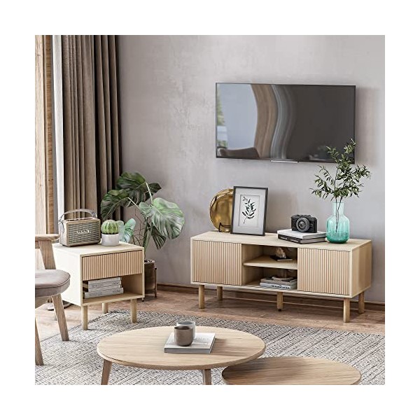 HOMCOM Meuble TV Support TV pour télévision jusquà 50 Pouces 2 Portes coulissantes et 2 niches avec Passe-câbles - 115 x 40 