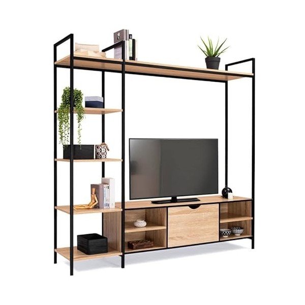 IDMarket - Ensemble Meuble TV Detroit avec étagères Design Industriel 170 cm