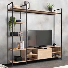 IDMarket - Ensemble Meuble TV Detroit avec étagères Design Industriel 170 cm