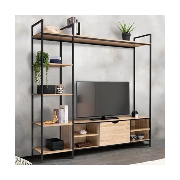 IDMarket - Ensemble Meuble TV Detroit avec étagères Design Industriel 170 cm