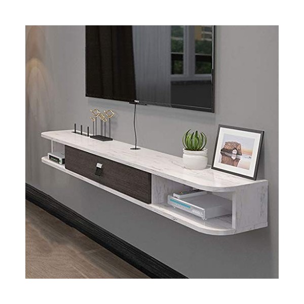 Étagère Meuble TV Moderne à 2 Niveaux avec Support TV Meuble TV Flottant Console multimédia Mur Cabniet Élément TV Étagère Su