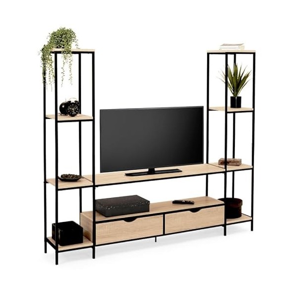 IDMarket - Ensemble Meuble TV Detroit avec étagères Design Industriel 193 cm