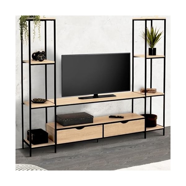 IDMarket - Ensemble Meuble TV Detroit avec étagères Design Industriel 193 cm