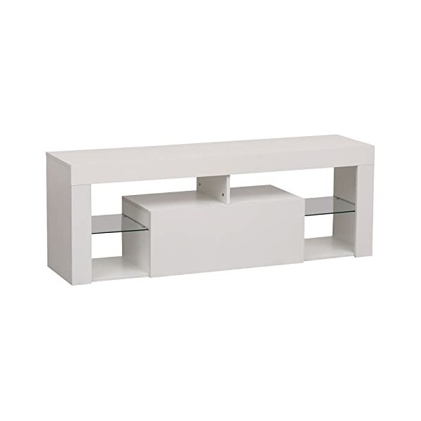 Happy Garden Meuble TV Daryl Blanc avec Bande LED. Meuble Bas Style Contemporain pour télévision et Console de Jeux. Meuble 1