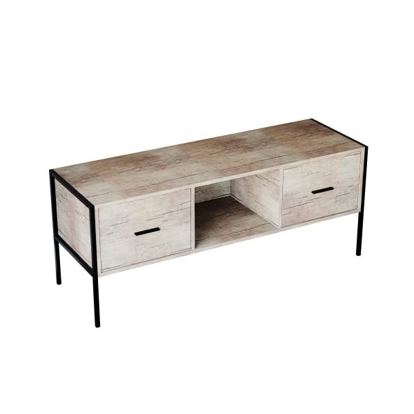 Marque Amazon - Movian, Meuble télé avec 2 tiroirs - Style industriel, Bois clair, 124 cm x 40 cm x 50 cm