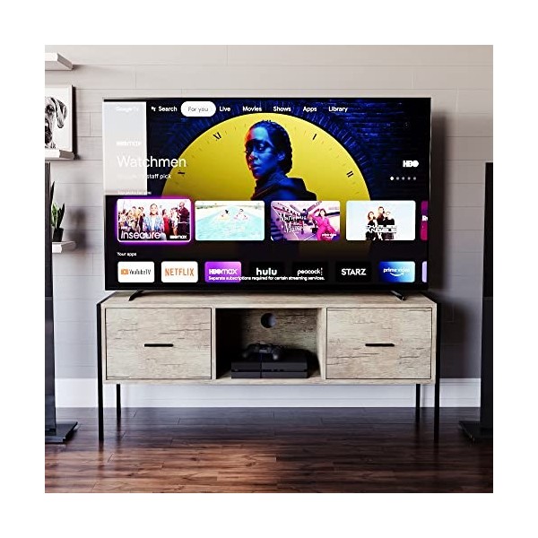 Marque Amazon - Movian, Meuble télé avec 2 tiroirs - Style industriel, Bois clair, 124 cm x 40 cm x 50 cm