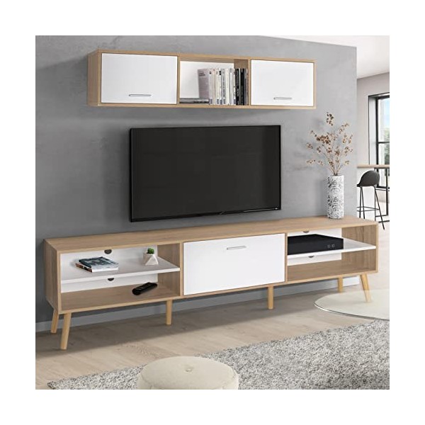 IDMarket - Ensemble Meuble TV et étagère Clayton Bois et Blanc 180 cm