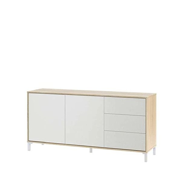 LOUNGITUDE Meuble TV, Mélamine, Blanc/chêne, L130 x P41 x H47cm