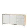 LOUNGITUDE Meuble TV, Mélamine, Blanc/chêne, L130 x P41 x H47cm