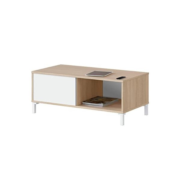 LOUNGITUDE Meuble TV, Mélamine, Blanc/chêne, L130 x P41 x H47cm