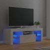 FIRBNUS Meuble TV avec Lumières LED Blanc Brillant 120x35x40 cm Aggloméré Armoire Média Salon Amplement d’Espace pour Garder 