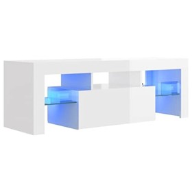 FIRBNUS Meuble TV avec Lumières LED Blanc Brillant 120x35x40 cm Aggloméré Armoire Média Salon Amplement d’Espace pour Garder 