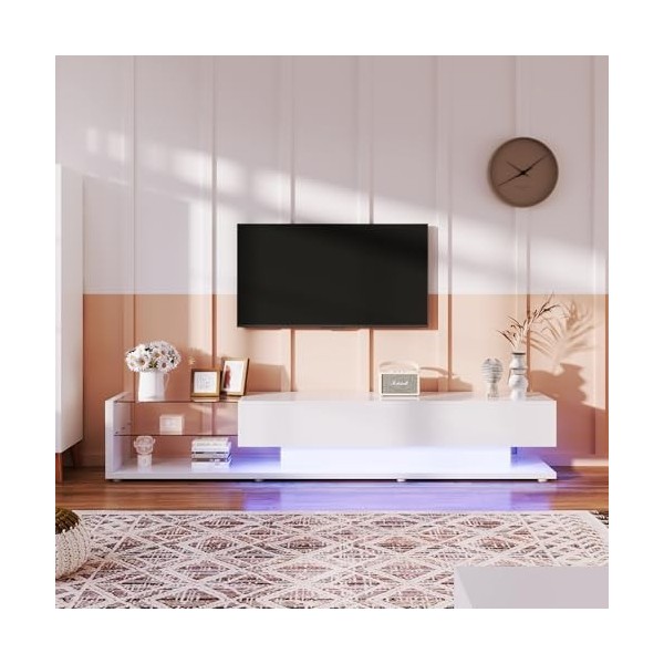 BTM Larmoire de télévision a Deux Portes, Portes plaquées en Bois Massif. Meuble TV avec Deux Compartiments, Panneau Bas, Me