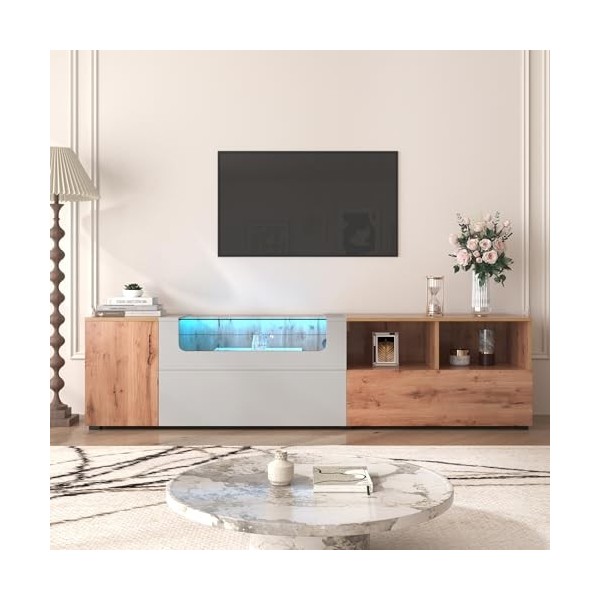 BTM Larmoire de télévision a Deux Portes, Portes plaquées en Bois Massif. Meuble TV avec Deux Compartiments, Panneau Bas, Me