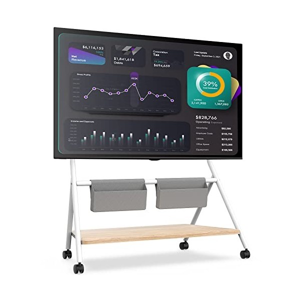 FITUEYES Design Support TV roulettes pour TV 65 75 78 88 Pouces Hauteur Réglable 1100-1300mm avec Sac de Rangement pour Maiso