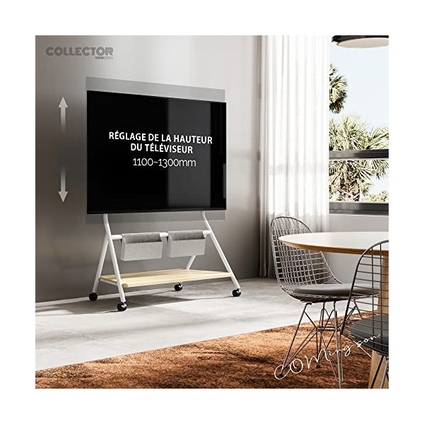 FITUEYES Design Support TV roulettes pour TV 65 75 78 88 Pouces Hauteur Réglable 1100-1300mm avec Sac de Rangement pour Maiso