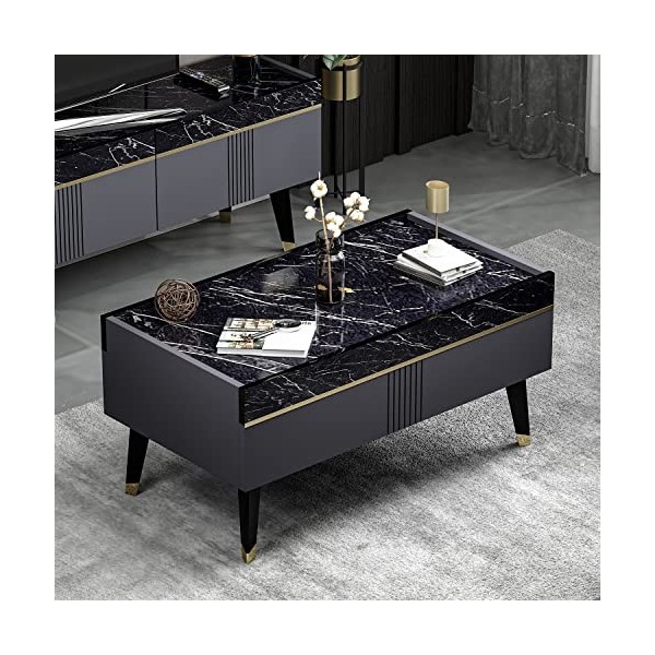 KARYA Table Basse – Table de canapé – Table de Salon – Table dappoint au Design élégant et Moderne Table Basse – Noyer/Marb